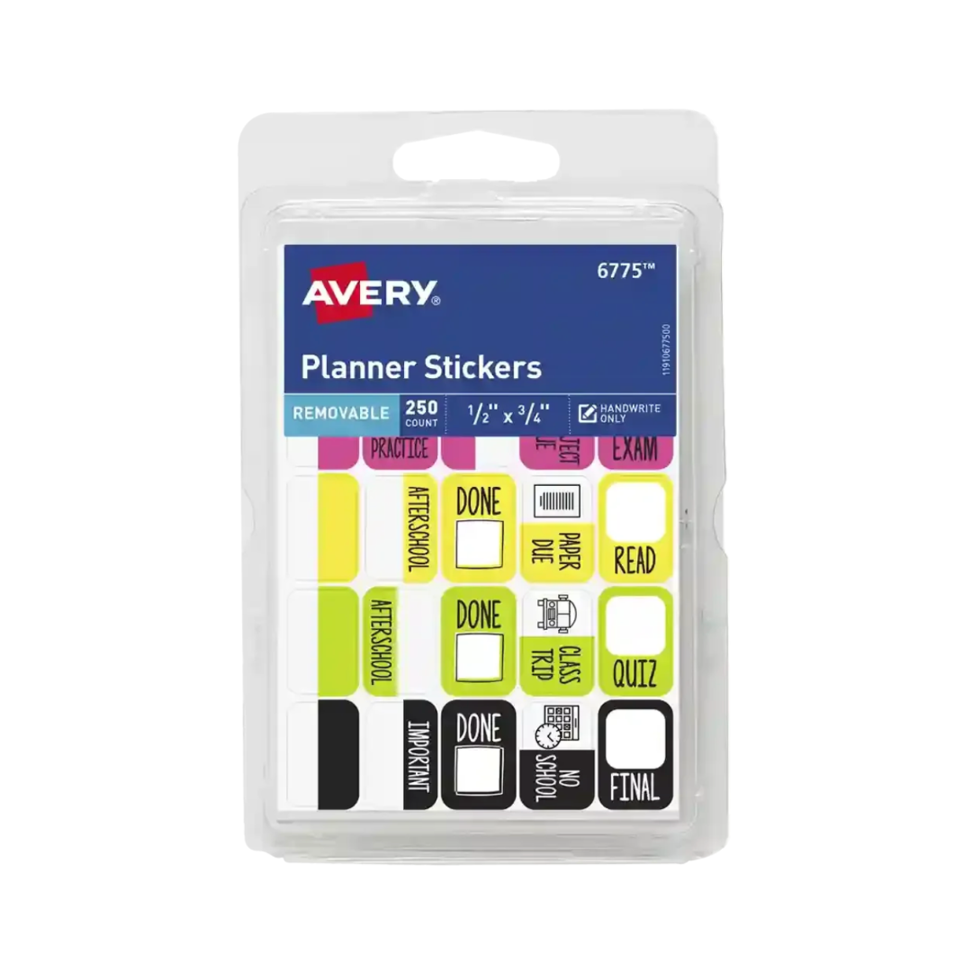 Avery® Pegatinas removibles para planificador, adhesivo removible, 1.9 x 1.3 cms, 250 pegatinas (6775)