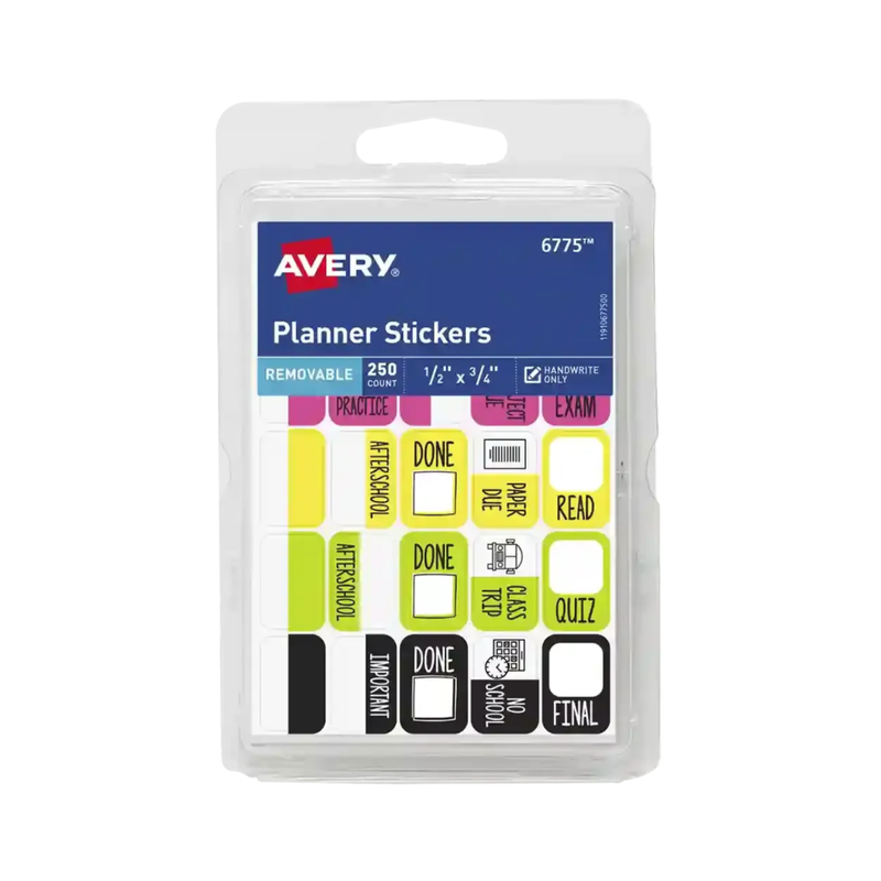 Avery® Pegatinas removibles para planificador, adhesivo removible, 1.9 x 1.3 cms, 250 pegatinas (6775)