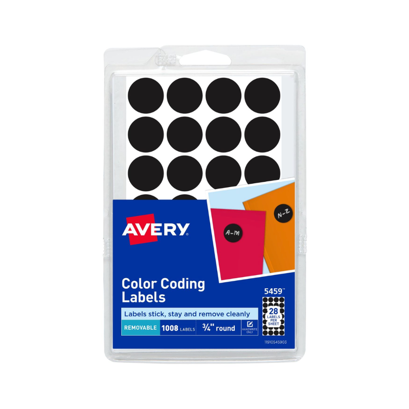 Avery® Etiquetas removibles, codificación de colores, pegatinas redondas de 1.9 cms, color negro, no imprimibles, 1008 pegatinas de puntos en total (5459) Avery® Etiquetas removibles, codificación de colores, pegatinas redondas de 1.9 cms, color negro, no imprimibles, 1008 pegatinas de puntos en total (5459)