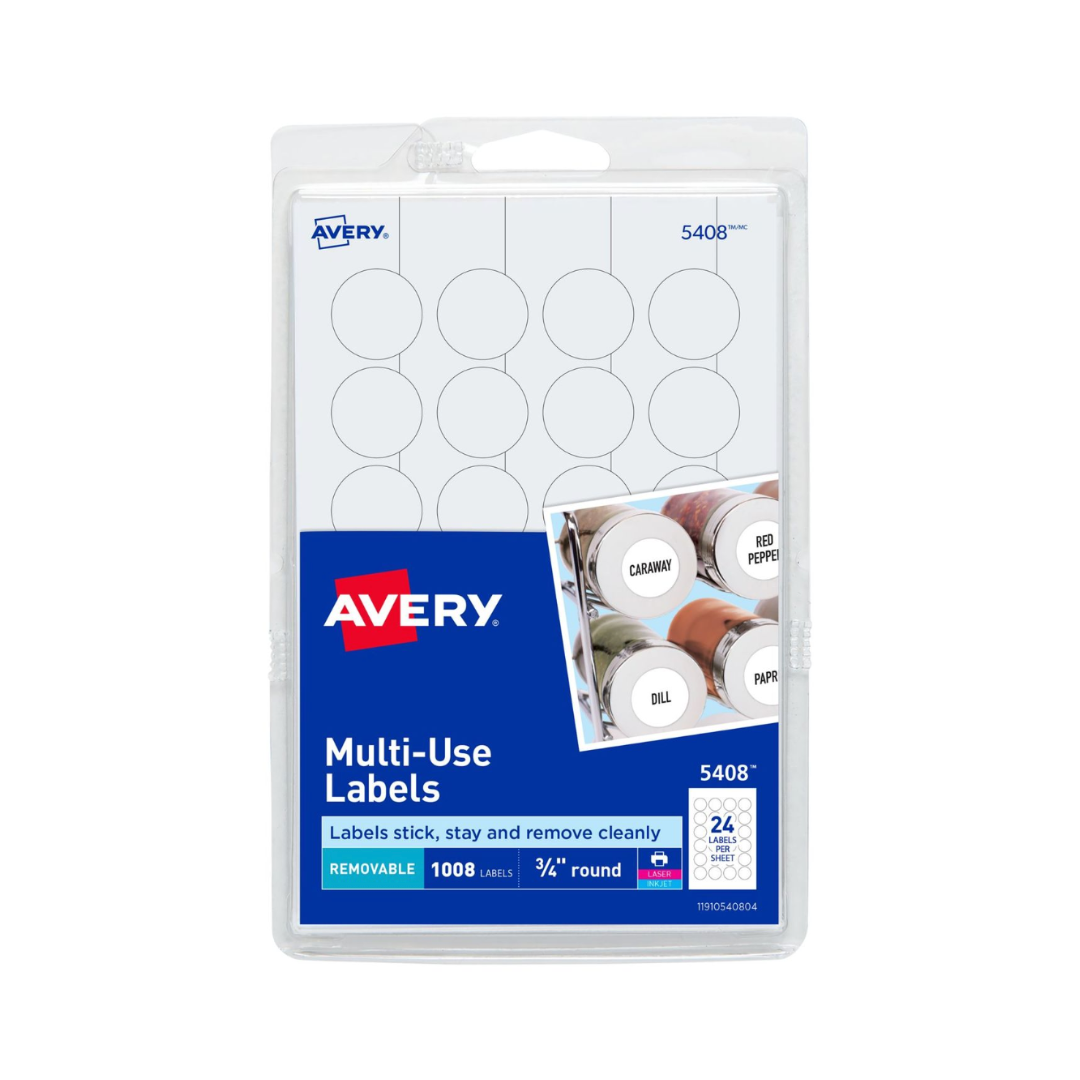 Avery® Etiquetas removibles de codificación blanco, adhesivo removible, 1.9 cms de diámetro, 1,008 etiquetas (5408)