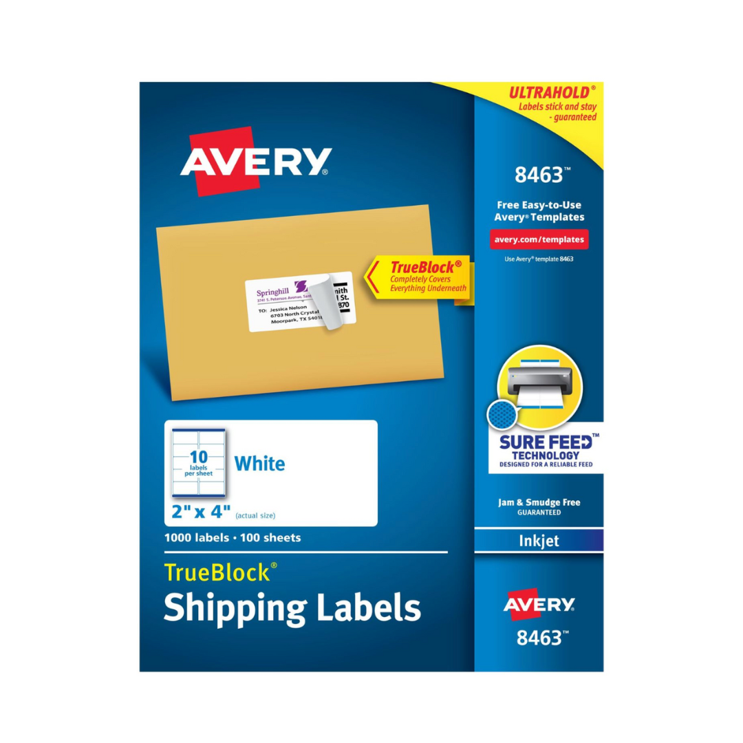 Avery® Etiquetas para envíos, TrueBlock®, tecnología Sure Feed™, adhesivo permanente, 10.2 x 5.1, 1000 etiquetas (8463)