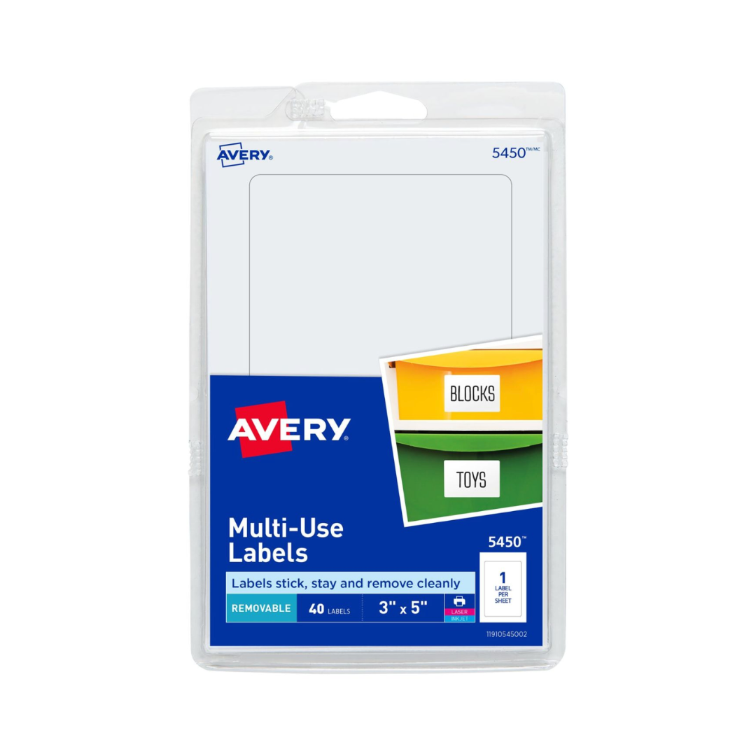 Avery® Etiquetas removibles, adhesivo removible, 12.7 x 7.6 cms, 40 etiquetas (5450)