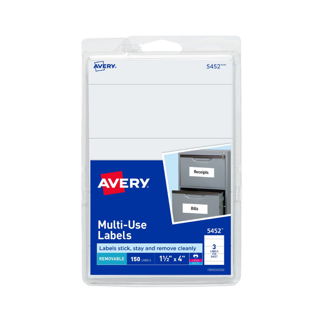 Avery® Etiquetas removibles, adhesivo removible, 10.2 x 3.8 cms, 150 etiquetas (5452)
