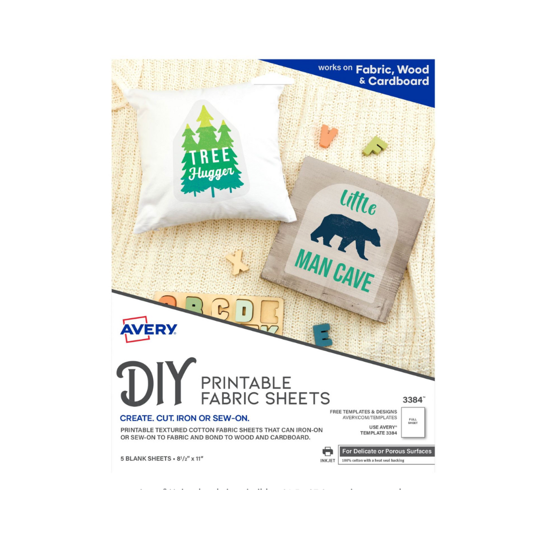 Avery® Hojas de tela imprimibles, 21.5 x 27.9 cms, impresora de inyección de tinta, 5 hojas mate (3384)
