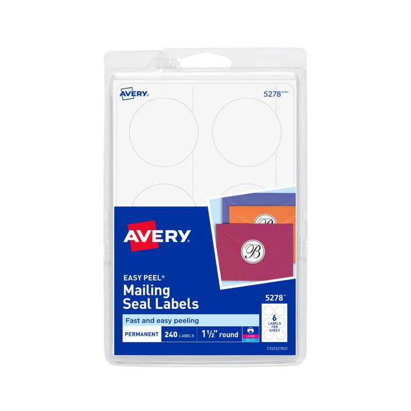 Avery® Sellos para correo, adhesivo permanente, 3.8 cms de diámetro, 240 etiquetas (5278)