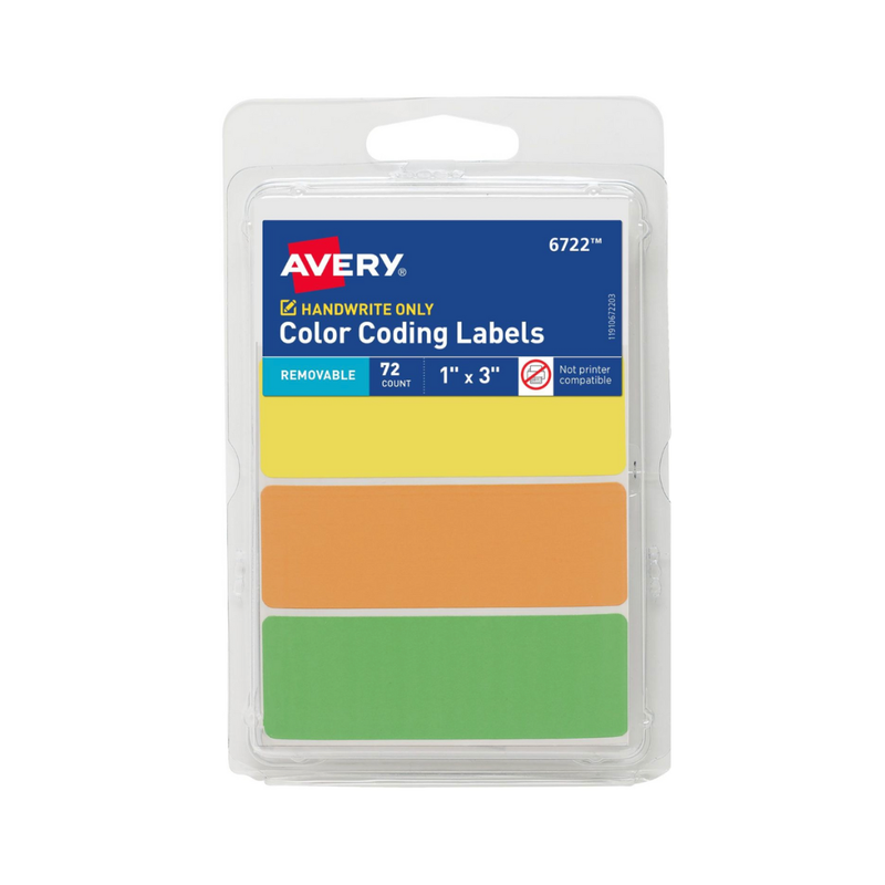 Avery® Etiquetas removibles con codificación por colores , 7.6 x 2.5 cms, colores neón surtidos, no imprimibles, 72 etiquetas rectangulares en total (6722) Avery® Etiquetas removibles con codificación por colores , 7.6 x 2.5 cms, colores neón surtidos, no imprimibles, 72 etiquetas rectangulares en total (6722)