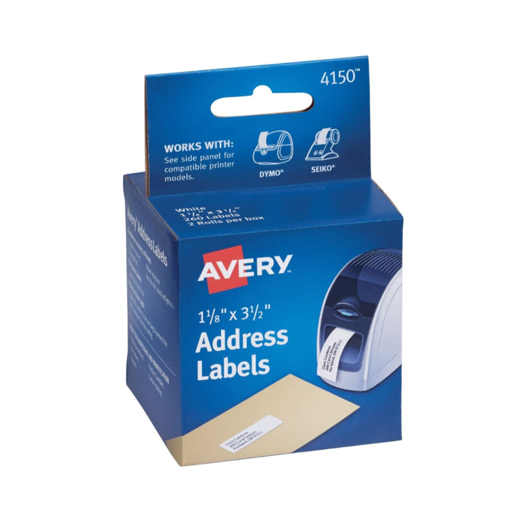 Avery® Etiquetas para envíos, impresión térmica directa, 8.9 x 2.9, blancas, permanentes, 2 rollos, total de 260 etiquetas (4150)