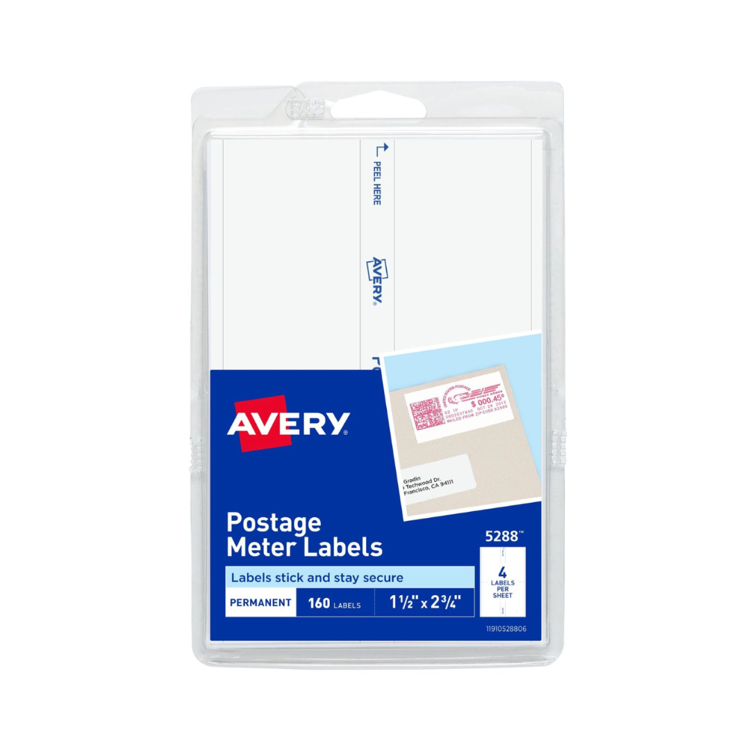 Avery® Etiquetas para sellar sobres postales, adhesivo permanente, 7 x 3.8 cms, 160 etiquetas (5288)