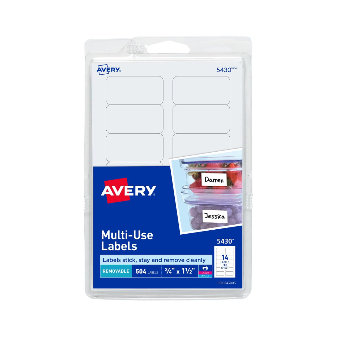 Avery® Etiquetas removibles, adhesivo removible, 3.8 x 1.9 cms, 504 etiquetas (5430)
