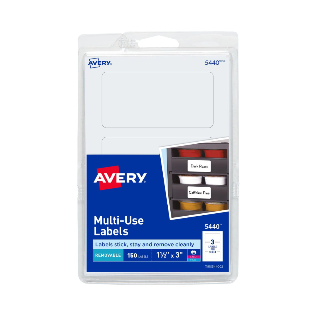 Avery® Etiquetas removibles, adhesivo removible, 7.6 x 3.8 cms, 150 etiquetas (5440)