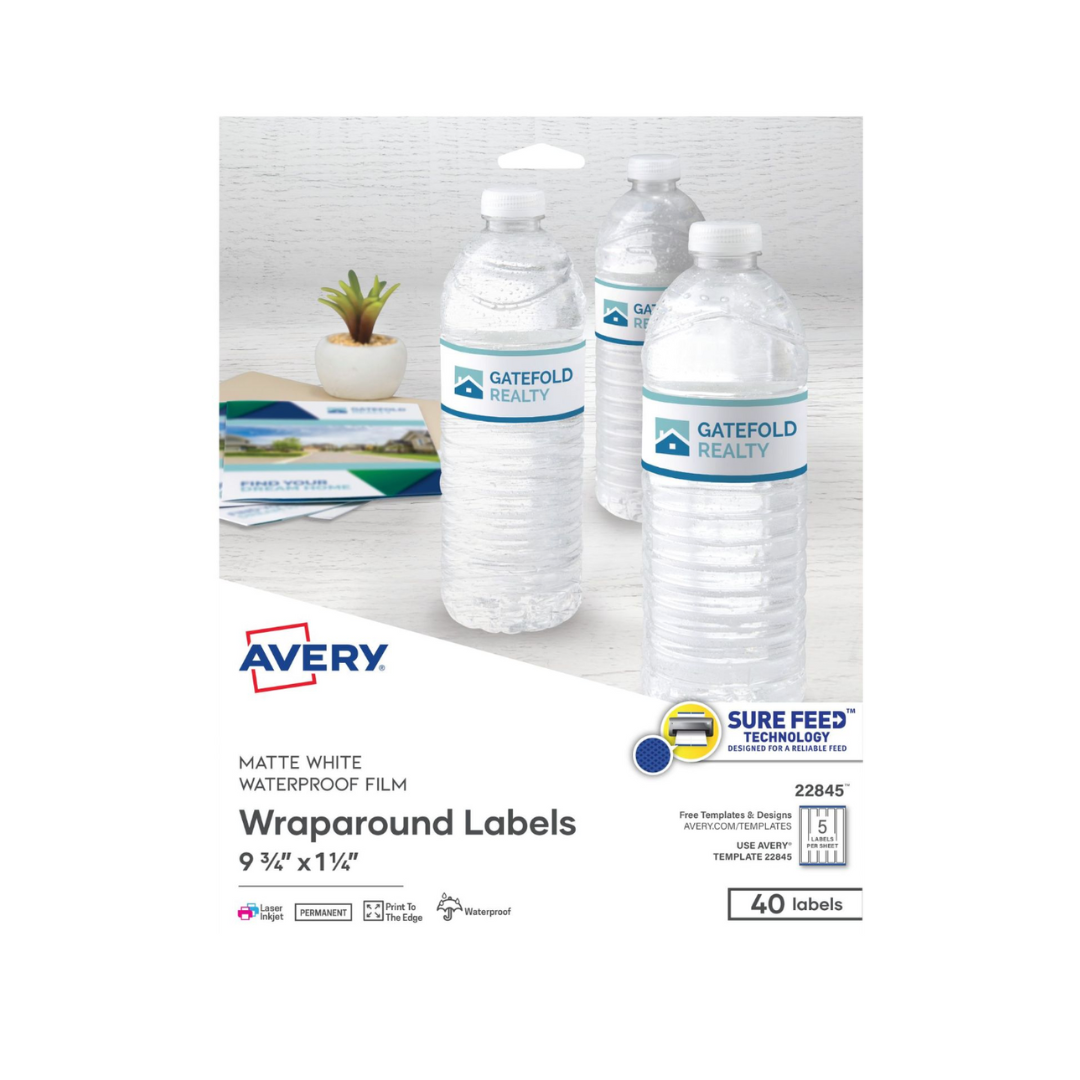 Avery® Etiquetas impermeables duraderas, tecnología Sure Feed, 3.2 x 24.8 cms, láser/inyección de tinta pigmentada, 40 etiquetas (22845)