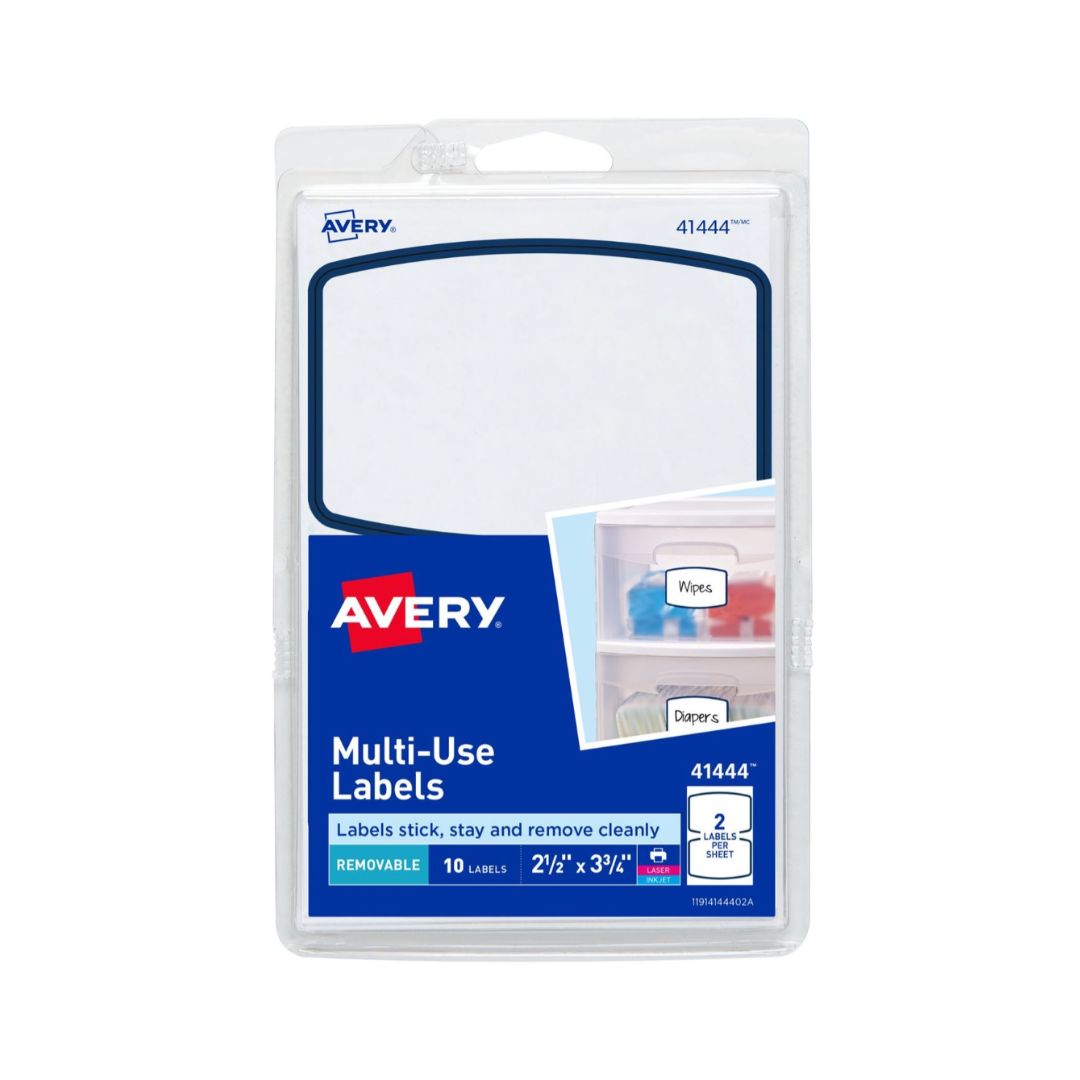 Avery® Etiquetas removibles multiusos, adhesivo removible, borde azul, arco de 9.5 x 6.4 cms, 10 etiquetas (41444)
