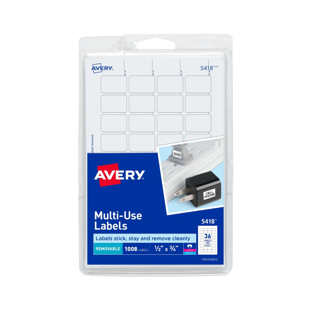 Avery® Etiquetas removibles , adhesivo removible, 1.9 x 1.3 cms, 1000 etiquetas (5418)