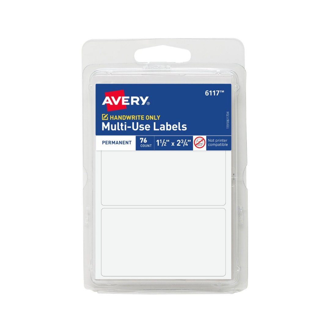 Avery® Etiquetas permanentes multiuso, 7 x 3.8 cms, blancas, no imprimibles, 76 etiquetas rectangulares en total (6117)
