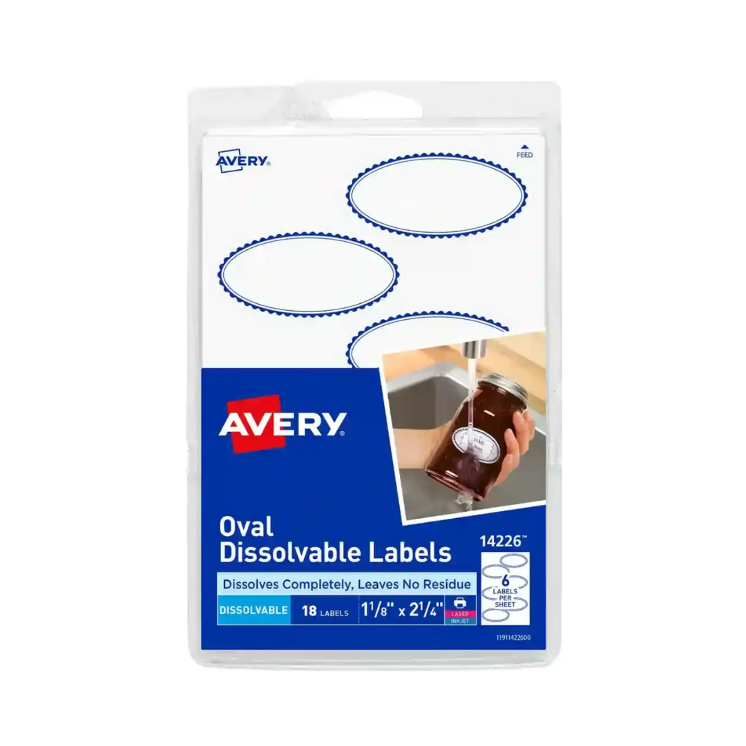 Avery® Etiquetas solubles, borde preimpreso, adhesivo removible, 5.7 x 2.9 cms, 18 etiquetas (14226)