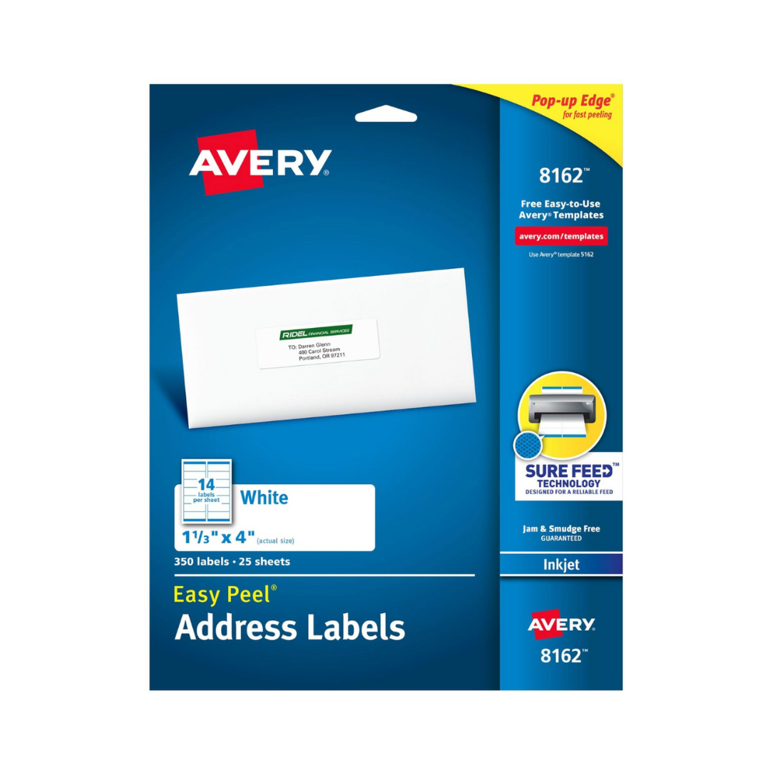 Avery® Etiquetas para envío, Easy Peel®, tecnología Sure Feed™, adhesivo permanente, 10.2 x 3.2 cms, 350 etiquetas (8162)