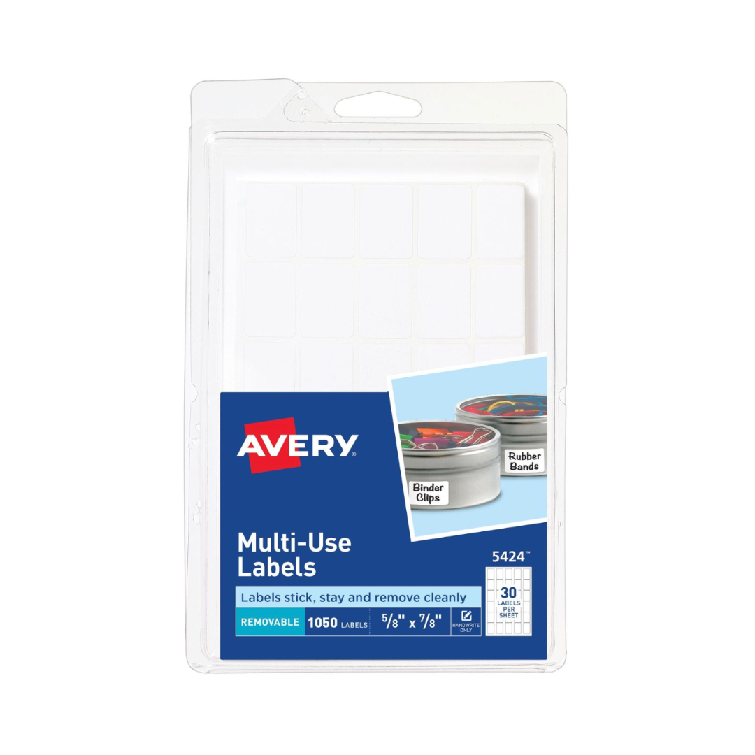 Avery® Etiquetas extraíbles multiuso, 2.2 x 1.6 cms, blancas, no imprimibles, 1000 pegatinas pequeñas en total (5424)