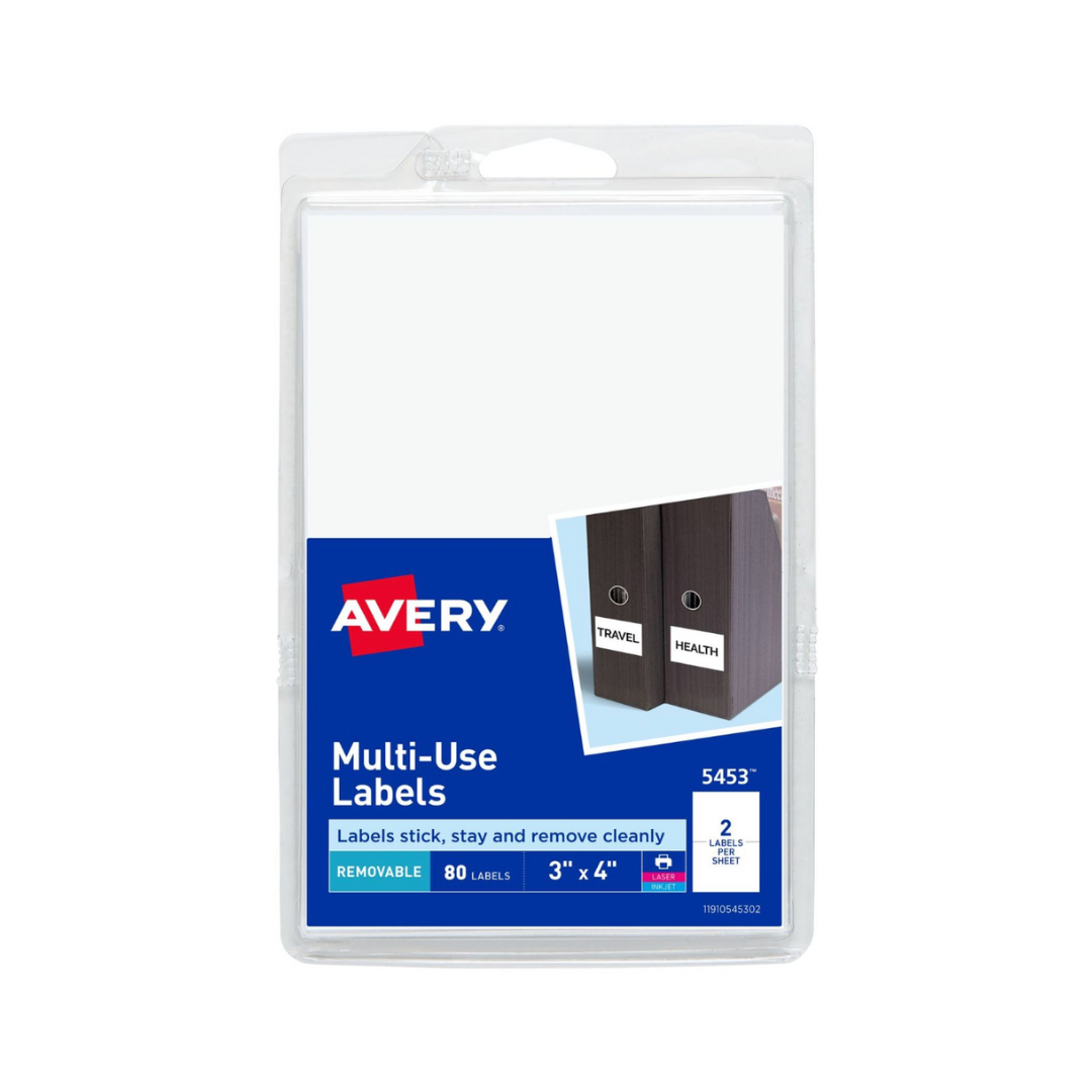 Avery® Etiquetas removibles, adhesivo removible, 10.2 x 7.4 cms, 80 etiquetas (5453)