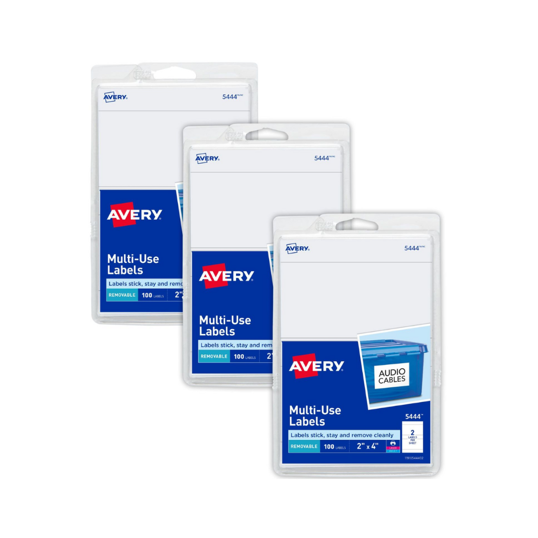 Avery® Etiquetas removibles, adhesivo removible, 10.2 x 5.1 cms, 100 etiquetas (5444)