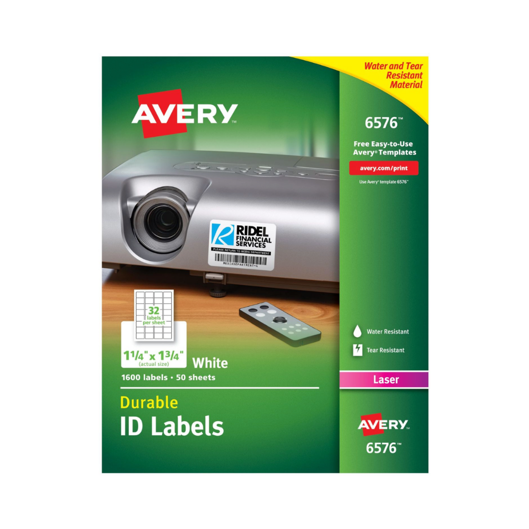 Avery® Etiquetas de identificación duraderas, adhesivo permanente, 4.4 X 3.2 cms, 1600 etiquetas (6576)