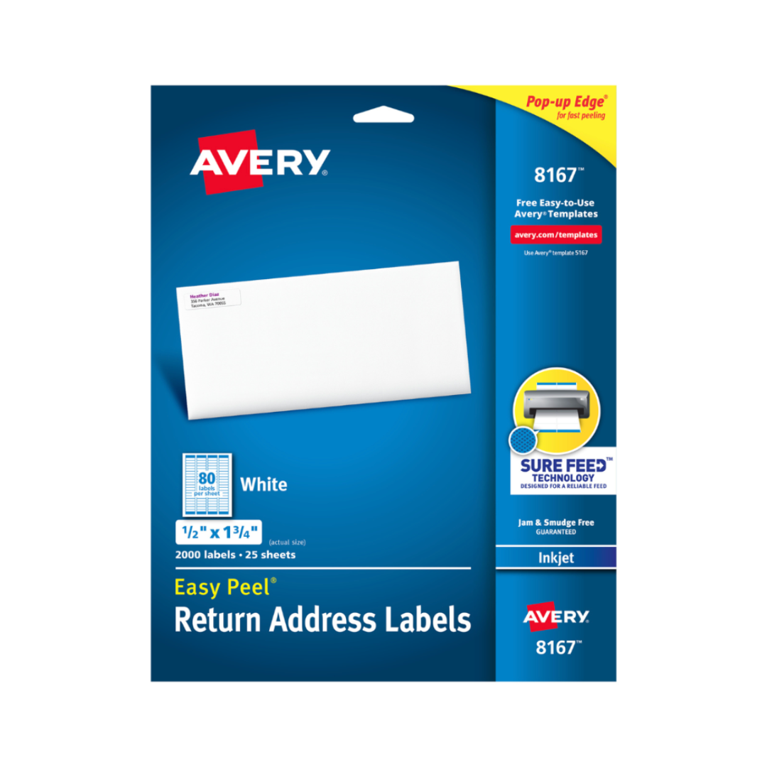Avery® Etiquetas para envíos, tecnologías Easy Peel® y Sure Feed™, adhesivo permanente, 4.4 x 1.3 cms, 2000 etiquetas (8167)
