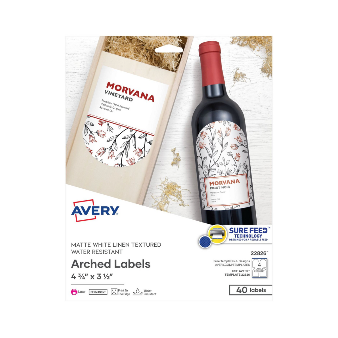 Avery® Etiquetas arqueadas de 8.9 x 12.1 cms, tecnología Sure Feed™, blanco mate texturizado, 40 etiquetas, adhesivo permanente (22826)