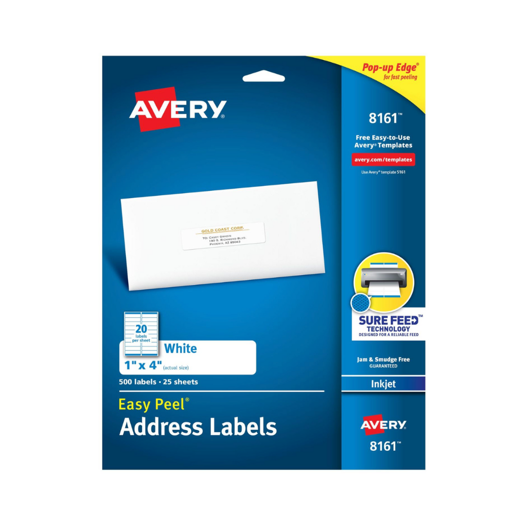 Avery® Etiquetas para hacer envíos, Easy Peel®, tecnología Sure Feed™, adhesivo permanente,10.2 x 2.5 cms, 500 etiquetas (8161)