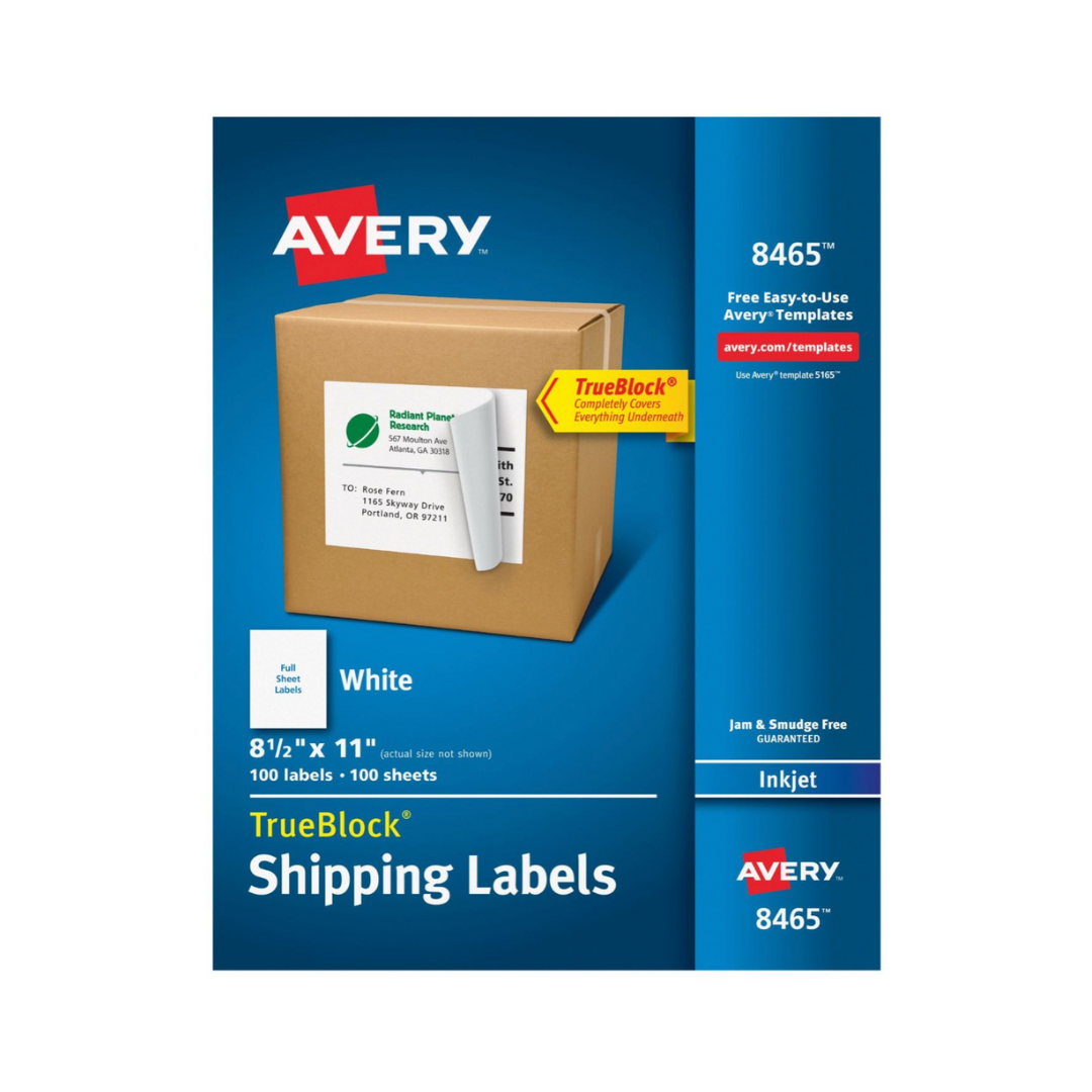 Avery® Etiquetas para envíos, tecnología TrueBlock®, adhesivo permanente, 21.5 x 27.9 cms, 100 etiquetas (8465)