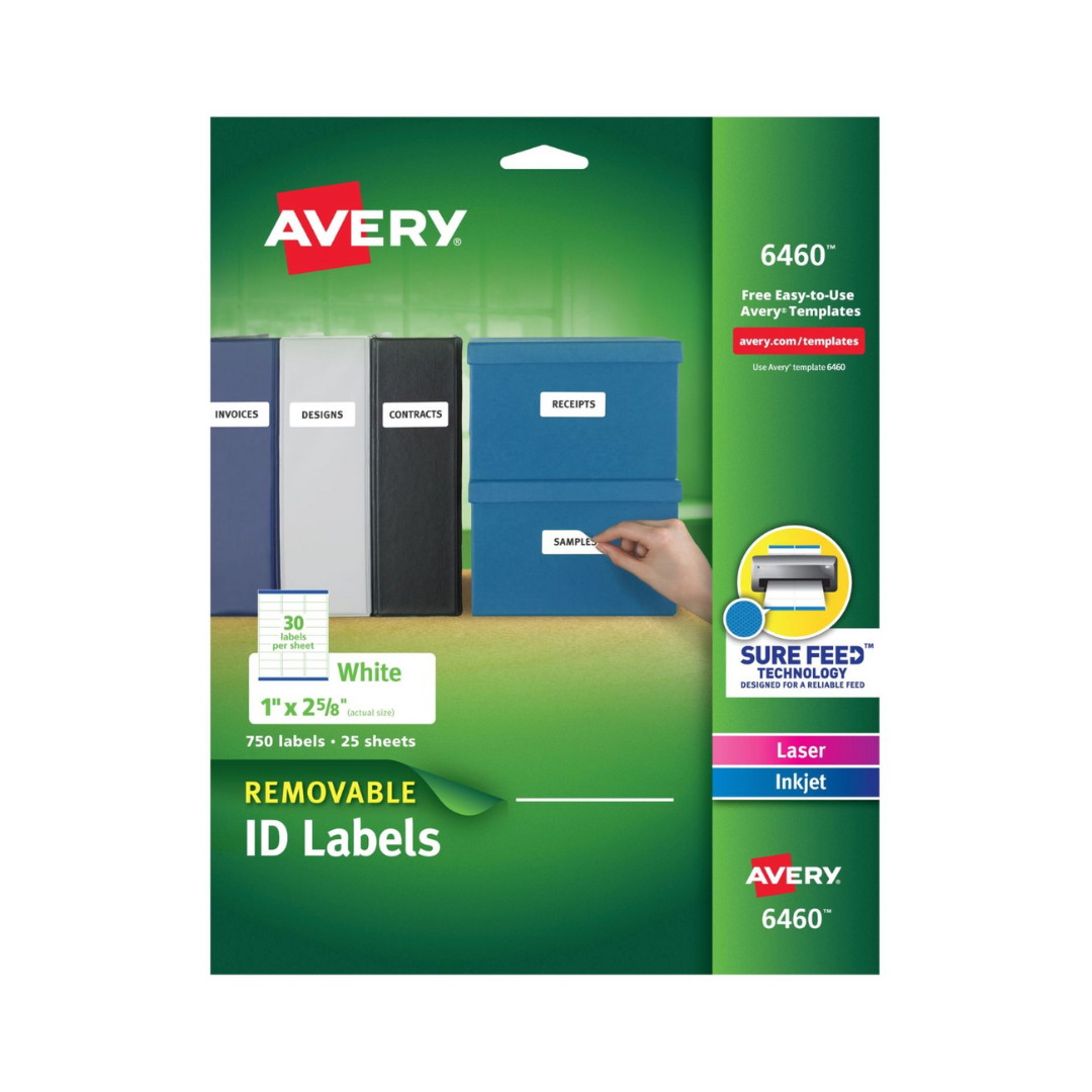 Avery® Etiquetas removibles multiusos, con Sure Feed™, 6.7 x 2.5 cms, 750 etiquetas blancas (6460)