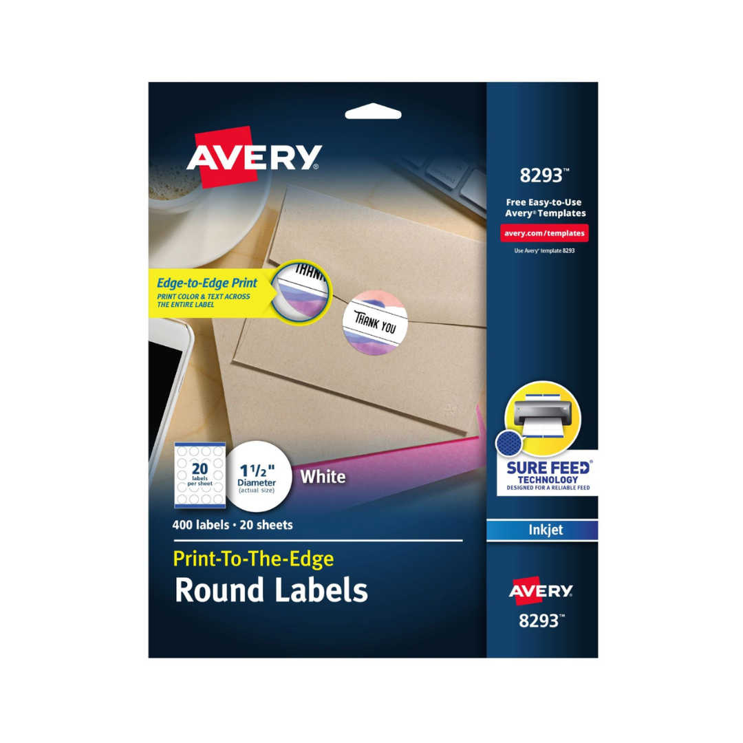 Avery® Etiquetas redondas de alta visibilidad, con Sure Feed™, impresora de inyección de tinta, 400 etiquetas, 3.8 cms, redondas  (8293)