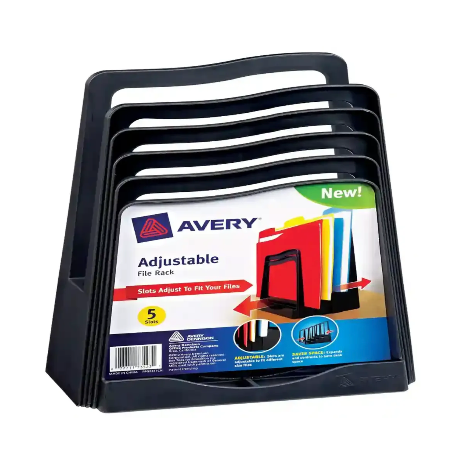 Avery® Archivador ajustable, cinco ranuras, color negro (73523)