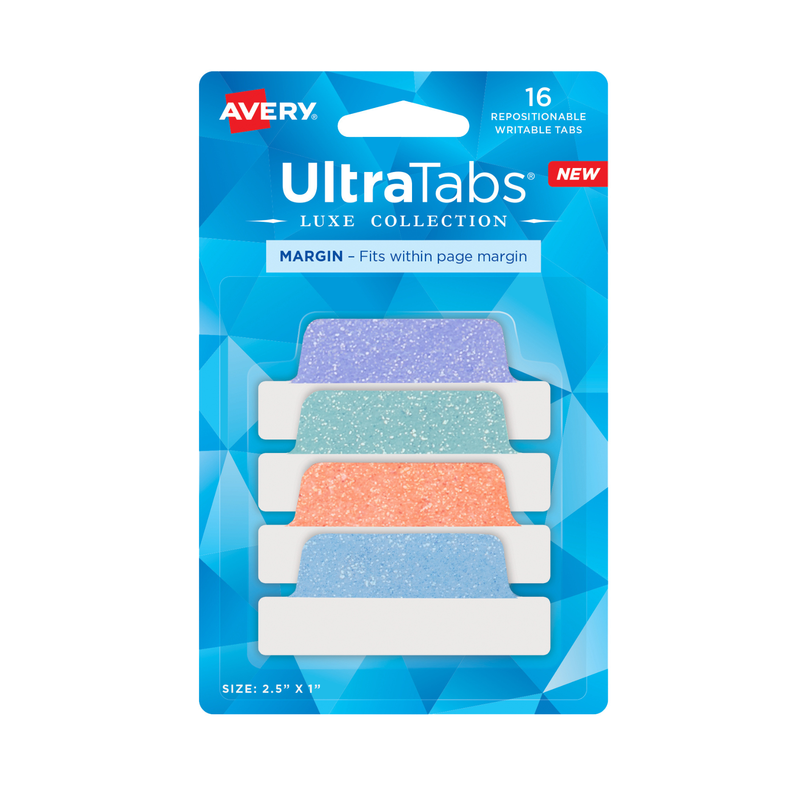 Avery® Ultra Tabs® Luxe Collection Etiquetas de margen, 6.3 x 2.5cms, colores pastel brillantes, 16 etiquetas (74150)