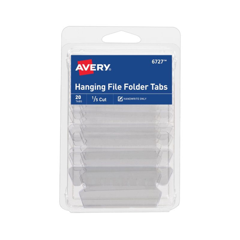 Avery® Pestañas e insertos para carpetas de archivos colgantes, corte 1/5, transparente, 20 pestañas e inserciones para carpetas de archivos en total (06727) Avery® Pestañas e insertos para carpetas de archivos colgantes, corte 1/5, transparente, 20 pestañas e inserciones para carpetas de archivos en total (06727)