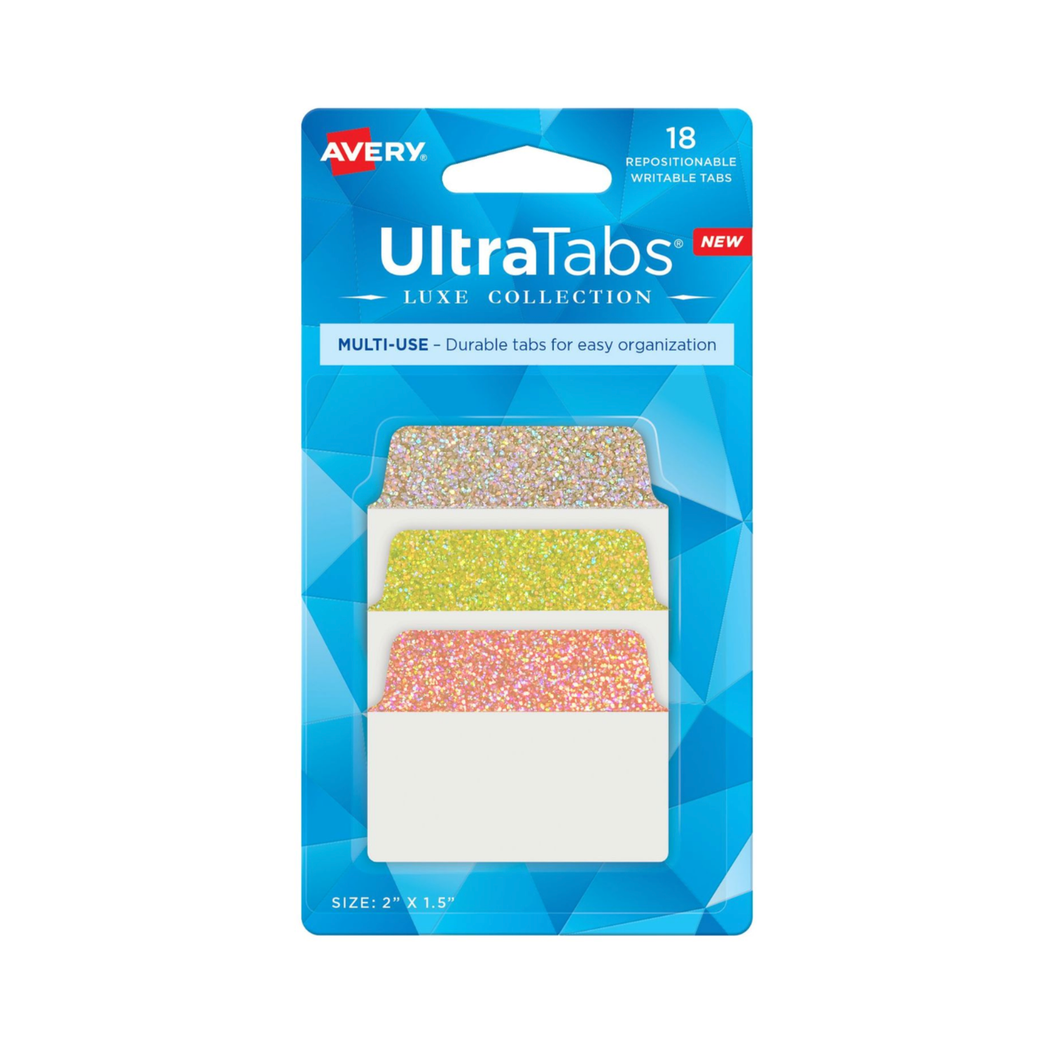 Avery® Ultra Tabs® Luxe Collection, 5.08 x 3.8 cms, diseños holográficos con escarcha, 18 banderitas (74148)