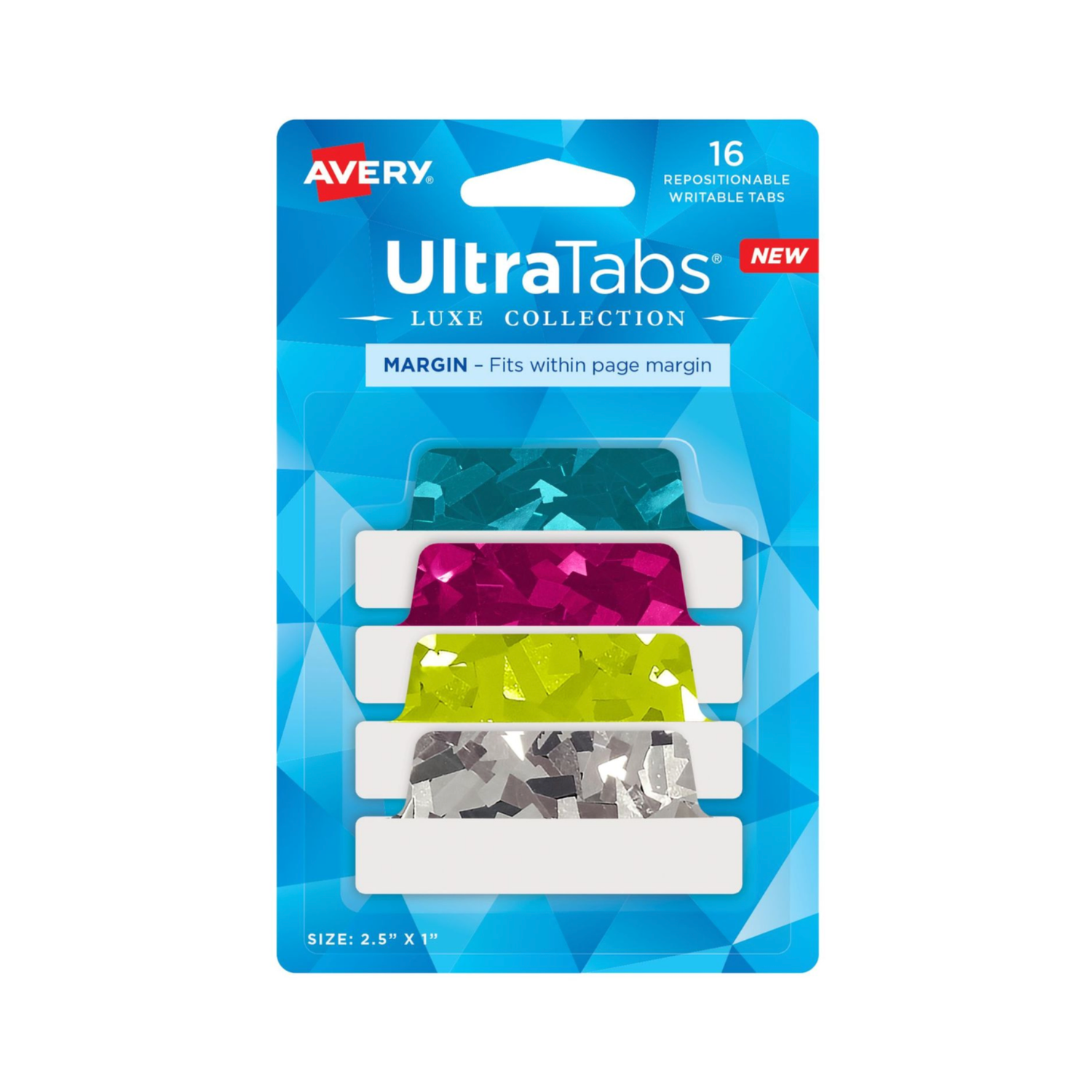 Avery® Ultra Tabs®, Banderitas adhesivas, 6.3 x 2.5cms, colores brillantes tono prisma, 16 pestañas (74147)