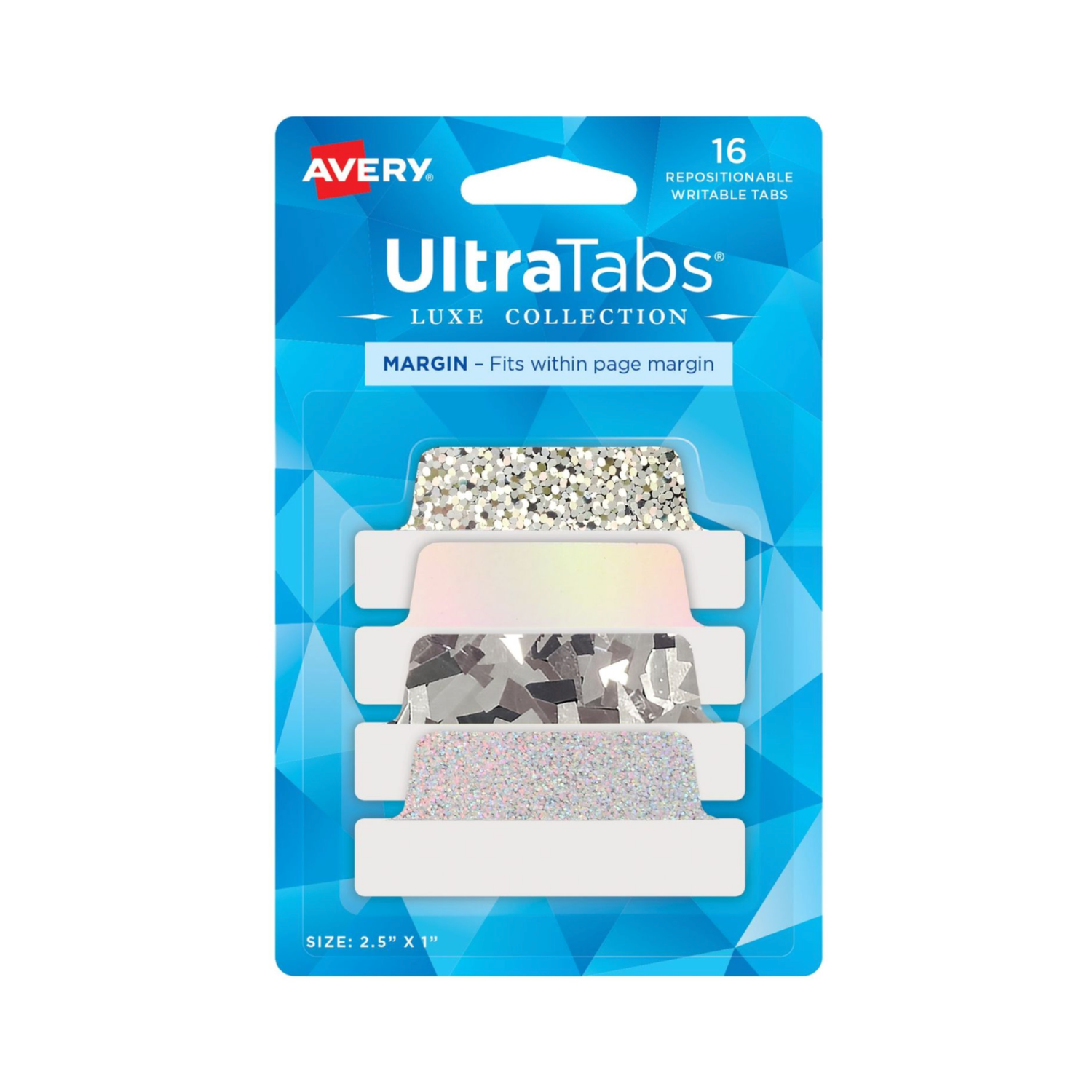 Avery® Ultra Tabs® colección luxe, baderitas adhesivas, 6.3 x 2.5cms, diseños holográficos surtidos, 32 unidades (74179)