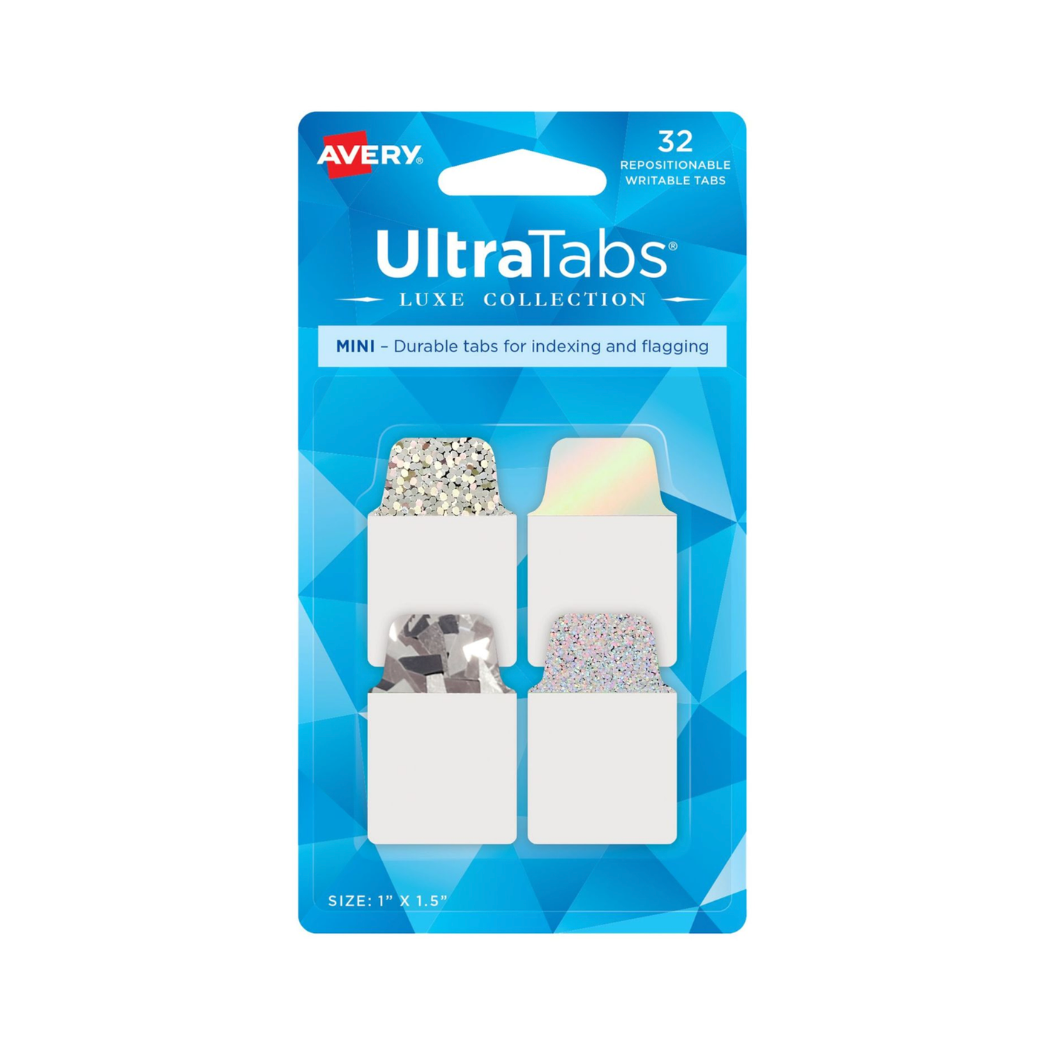 Avery® Ultra Tabs® Luxe Collection, 2.5 x 3.8cms, colores holográficos surtidos, 32 mini banderitas adhesivas(74178)