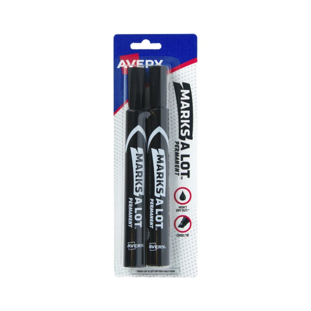 Avery® Marks-A-Lot® Marcador permanente grande estilo escritorio, punta biselada, 2 marcadores negros (18922)