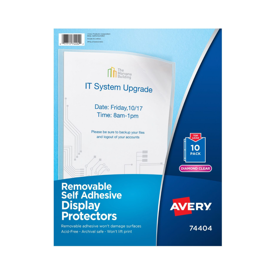 Avery® Protectores transparentes para hojas, con cinta adhesiva, tamaño 21.5 x 27.9 cms, carga superior, 10 unidades (74404)