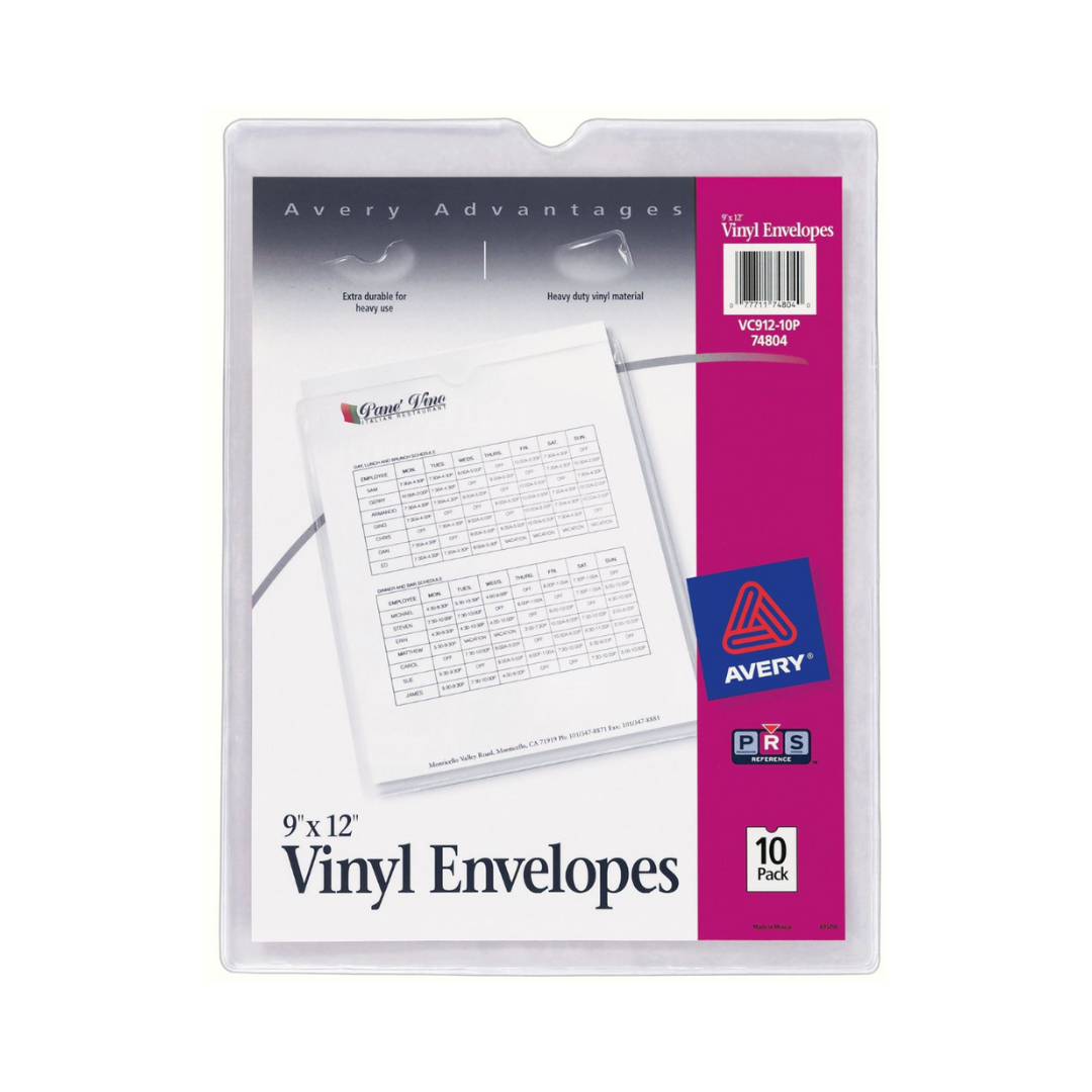 Avery® Sobres organizadores de documentos para viaje, 22.9 x 30.5 cms, capacidad para hasta 75 hojas, 10 sobres de vinilo (74804)