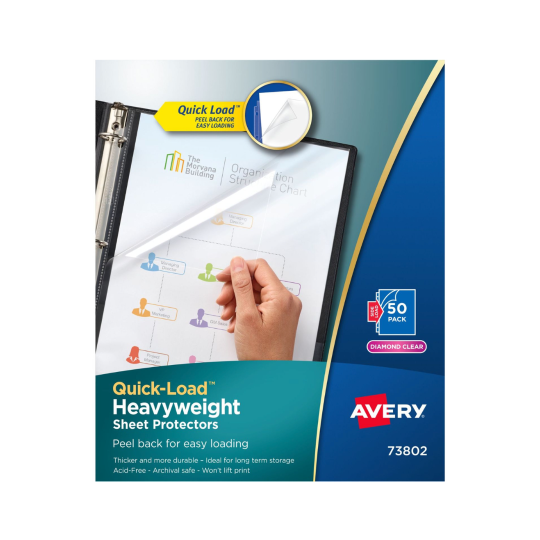 Avery® Protectores plásticos para hojas, extra transparentes Diamond, carga rápida, 50 protectores de hojas (73802)