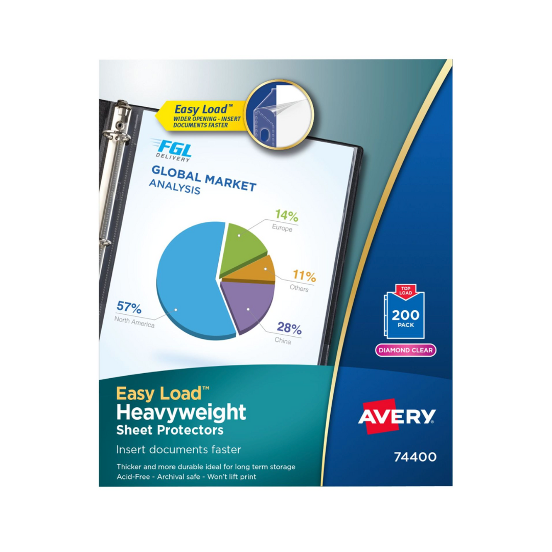 Avery® Protectores de hojas de alta resistencia transparentes, carga fácil, 200 protectores de hojas plásticos (74400)