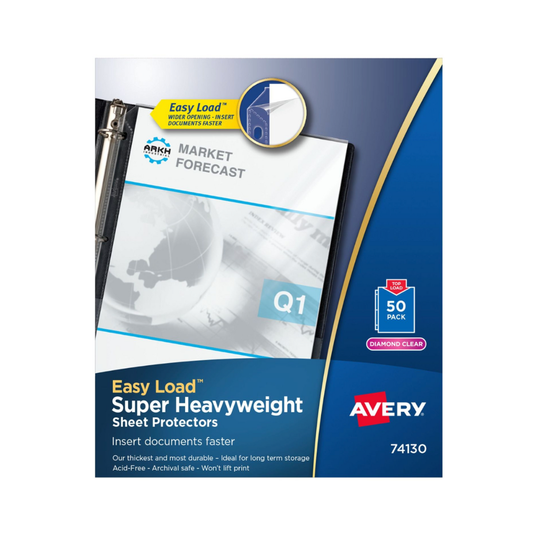 Avery® Protectores de hojas alta resistencia, transparentes, carga fácil, 50 protectores de hojas plásticos (74130)