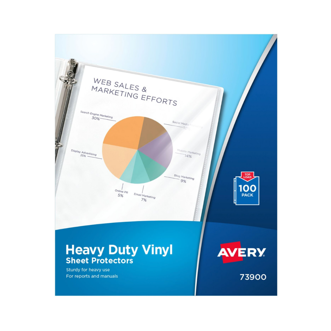 Avery® Protectores de vinilo transparentes de alta resistencia, carga superior, 100 protectores de vinilo (73900)