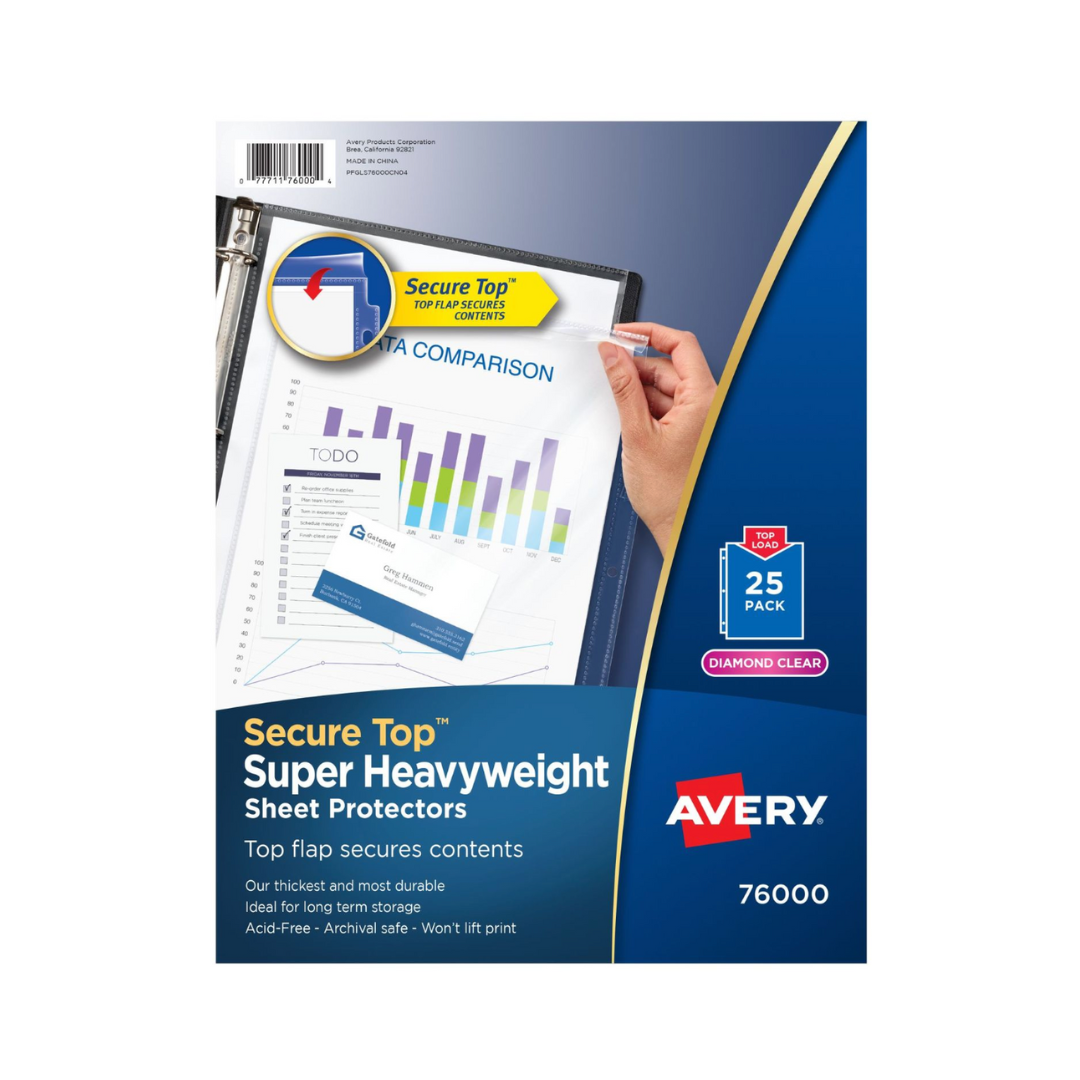 Avery® Protectores transparentes para hojas, carga superior, super resistencia, 25 protectores de página (76000)