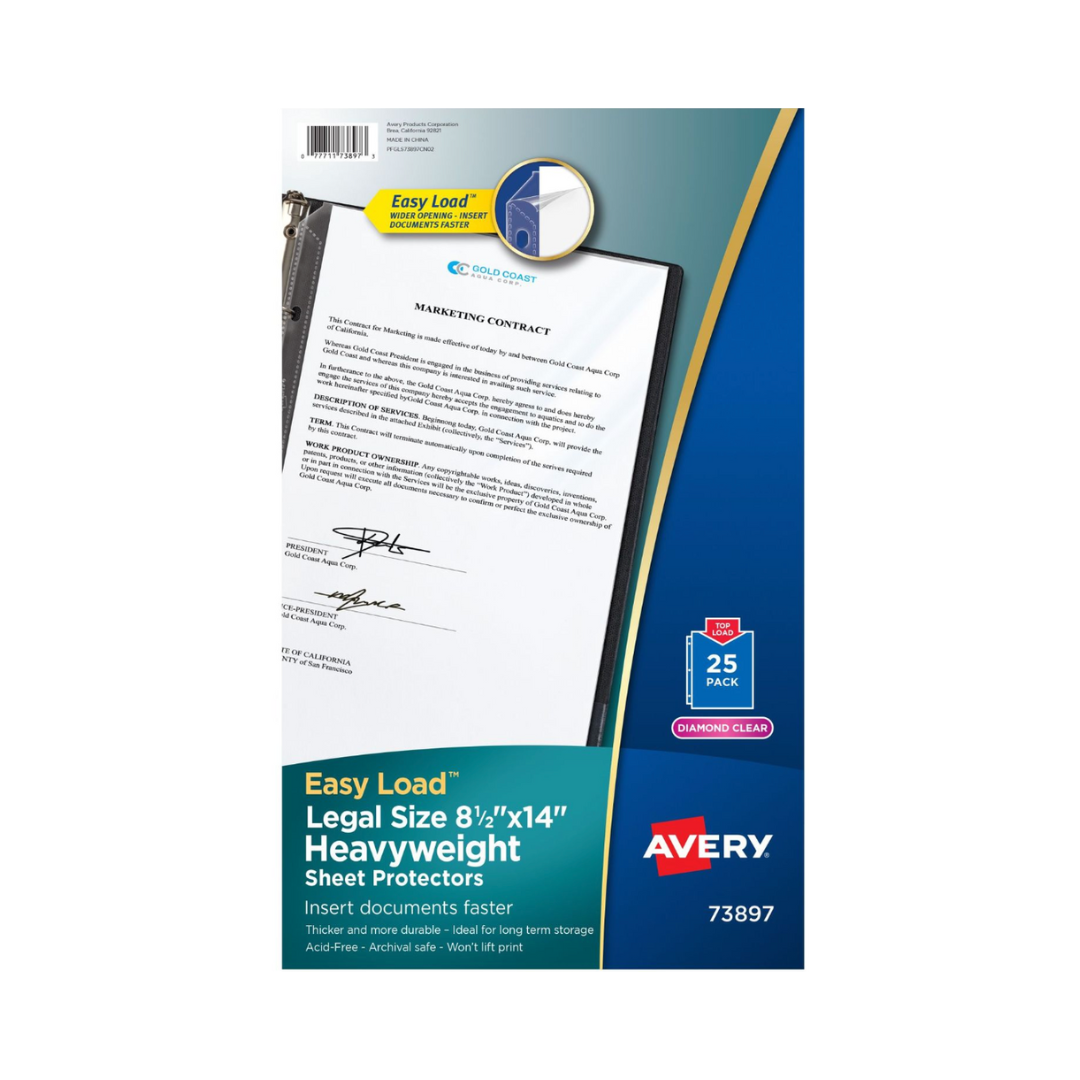 Avery® Protectores de hojas de alta resistencia transparentes, carga fácil, tamaño carta (21.5 x 27.9cms), 25 protectores de hojas plásticos (73897)