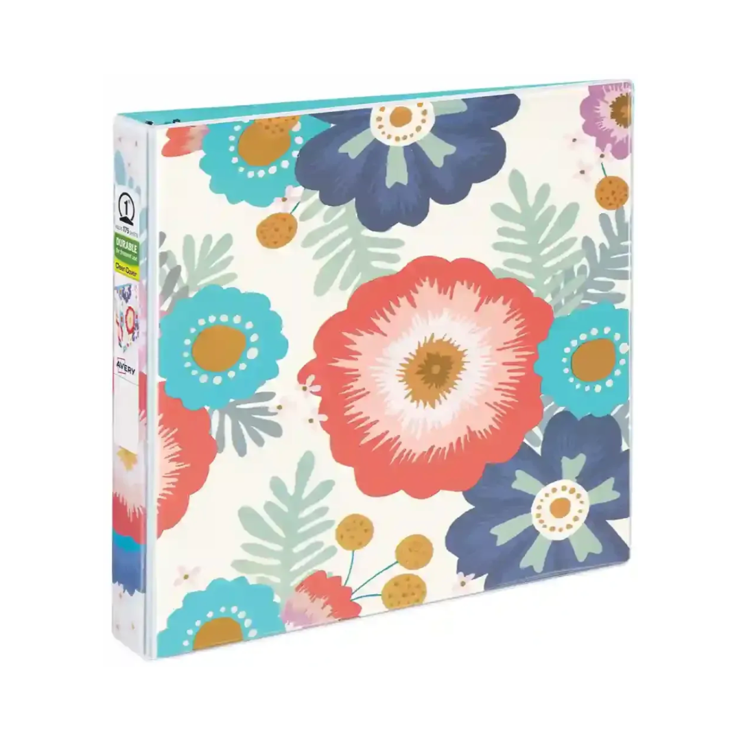 Folder Durable para personalizar,  diseño floral, anillos redondos de 1", capacidad para 175 hojas (26800)