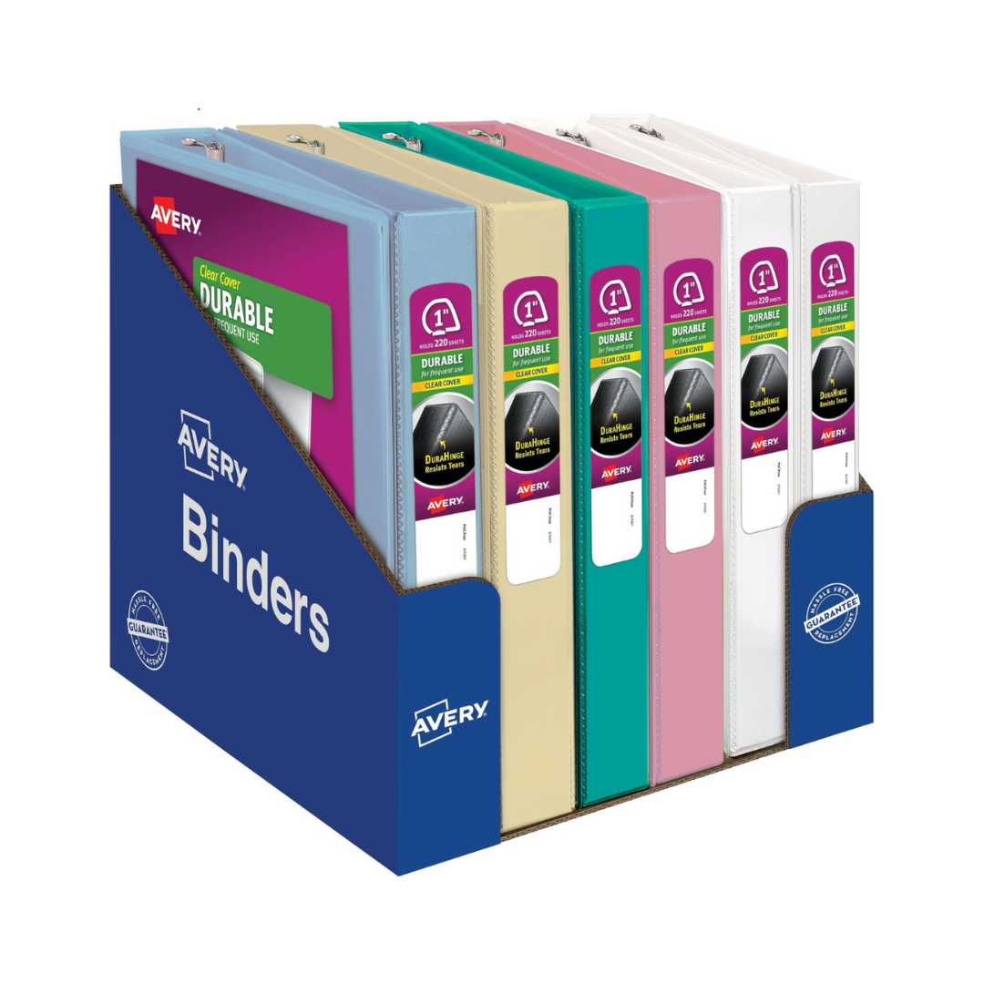 Folder Durable colores surtidos, anillos inclinados de 1", capacidad para 220 hojas, (17018)
