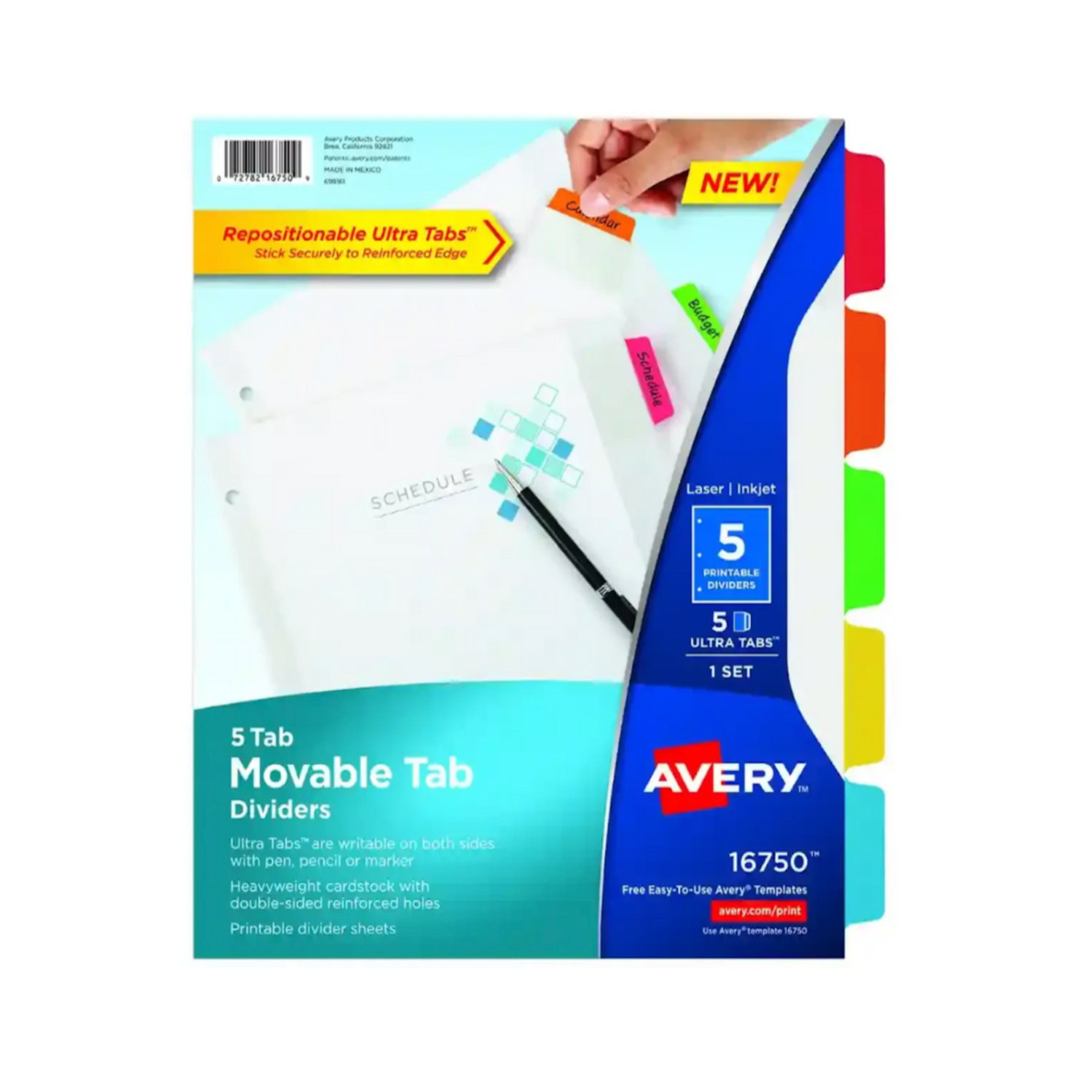 Avery® Separadores con pestañas remóviles, UltraTabs, juego de 5 banderitas adhesivas (16750)