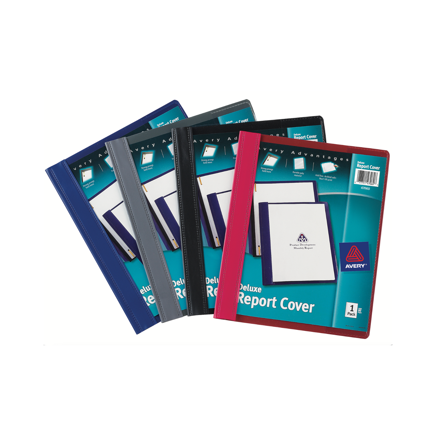 Avery® Deluxe - Cubierta transparente para informes con 3 cierres de doble punta, color variable, 80 hojas, 1 cubierta (47060)